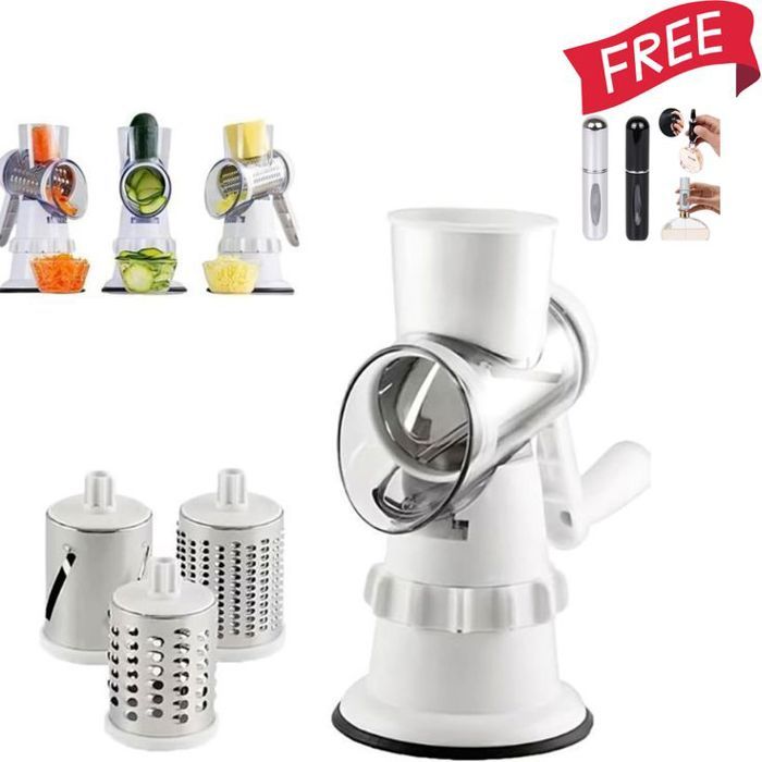 Trancheuse Fruits et Legumes 3 Tambours +2 Mini Vaporisateurs Parfum Rechargeables 