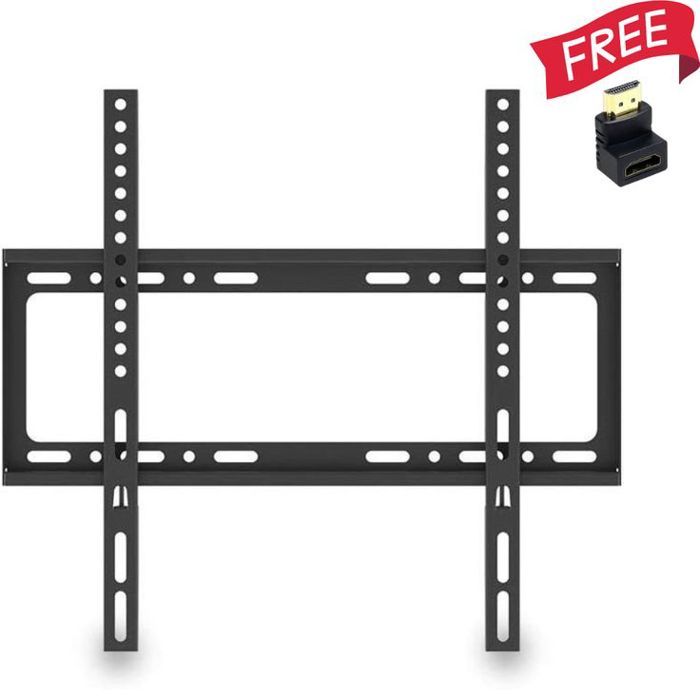 Support TV Mural Fixe 26-63 Pouces 50kg + Adaptateurs HDMI Male Femelle