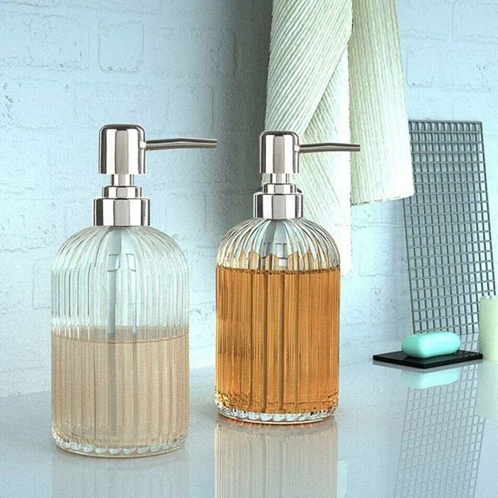 Lot de 2 distributeurs de savon en verre avec pompe - 400 ml - - Distributeur de liquide vaisselle