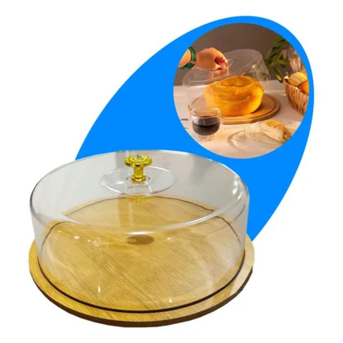 Présentoir à Gâteaux en Bambou Naturel avec Cloche Transparente – Design Épuré & Éco-responsable