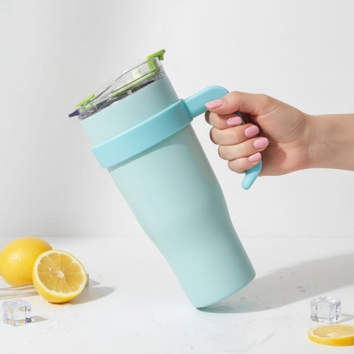 Thermos XXL - capacité et style -Thermos thermique-Mug Inox avec poignée et paille – Grande capacité 1.2L- couleurs aléatoires