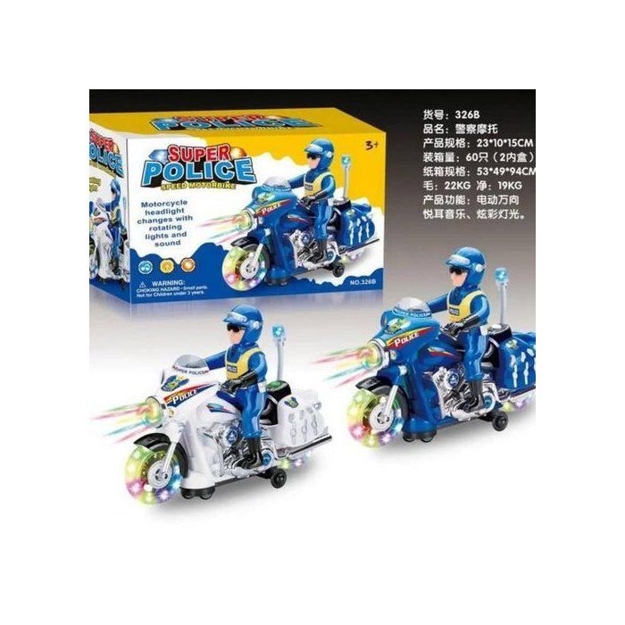 Moto jouet de la police avec lumières et sirènes colorées, sons