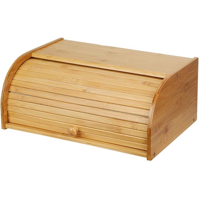 Boîte à pain en Bois Naturel Bambou Rouleau de Pain Stockage