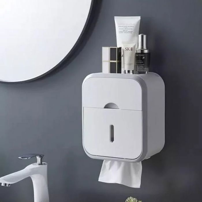Distributeur de Papier Toilette Mural avec Tiroir de Rangement et Support Multifonction - Couleur Aléatoire