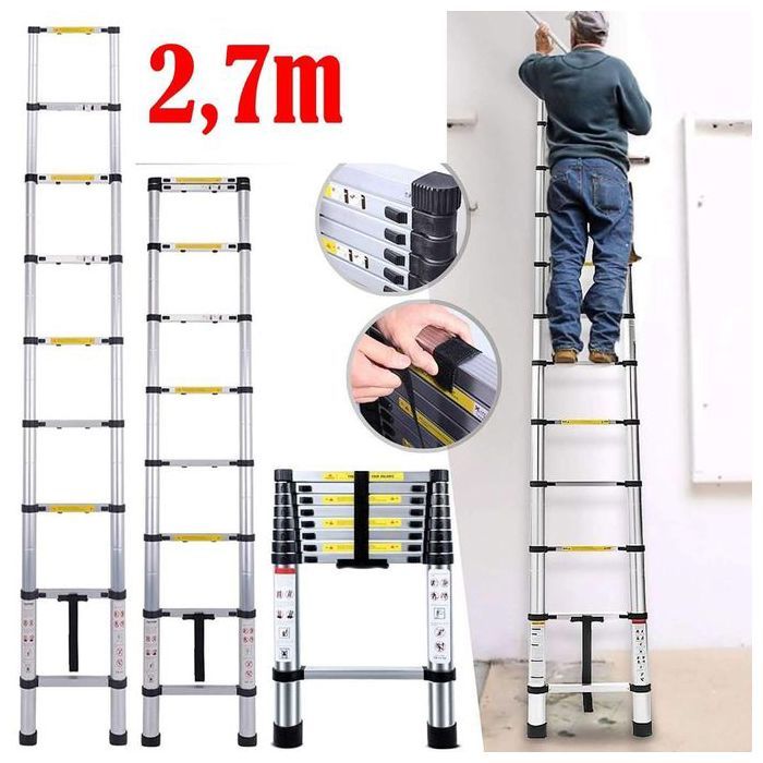 Échelle Télescopique 2.7m – Aluminium Premium – Escabeau Pliable et Extensible – Design Portable & Sécurisé