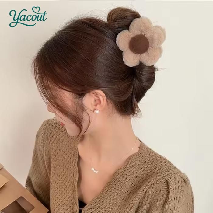 Clip cheveux fleur moelleuse tendance chic féminine multicoleur