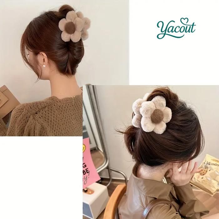 Pince cheveux fleur moelleuse élégante style naturel multicoleur
