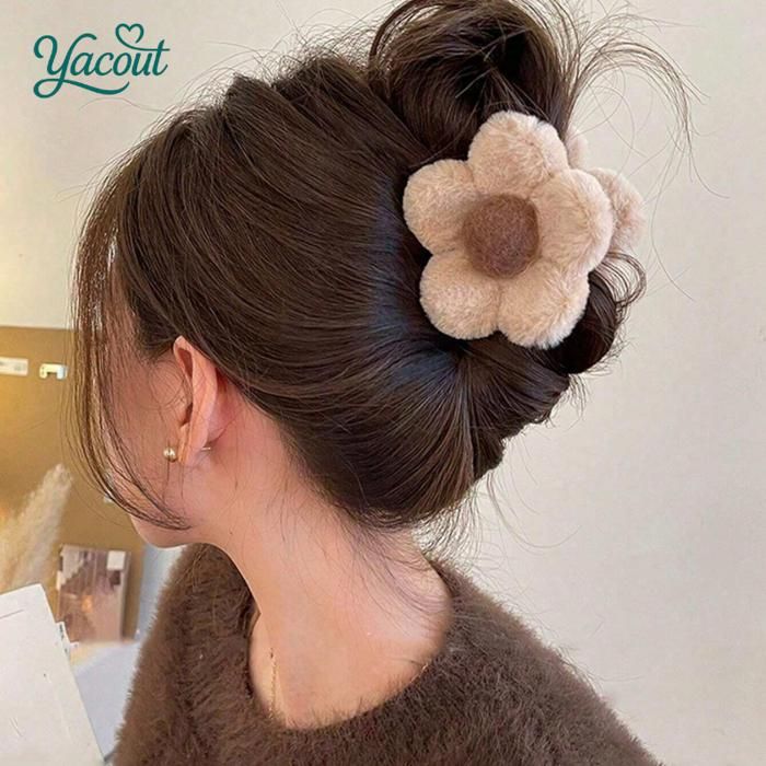 Clip cheveux fleur peluche moelleuse premium chic multicoleur