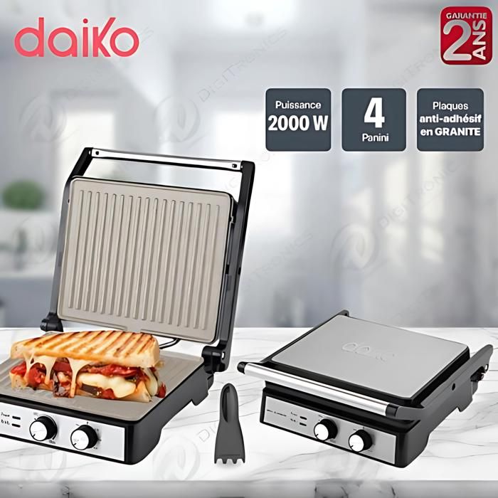 Daiko - Grill panini en acier inoxydable antiadhésif en GRANIT- 2000W