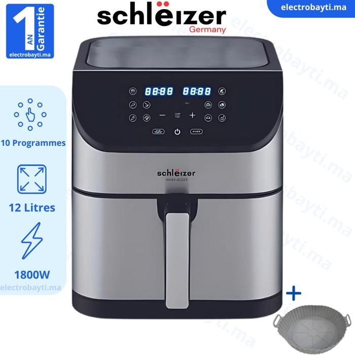 Schleizer - Friteuse sans huile - 12L - Air fryer tactile - 10 programmes - 1800W