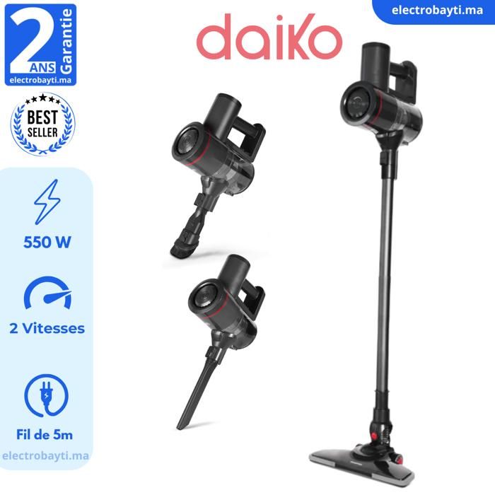 Daiko - Aspirateur Balai - Avec Fil - 2 en 1 - 550 W - 0.6 L - Noir