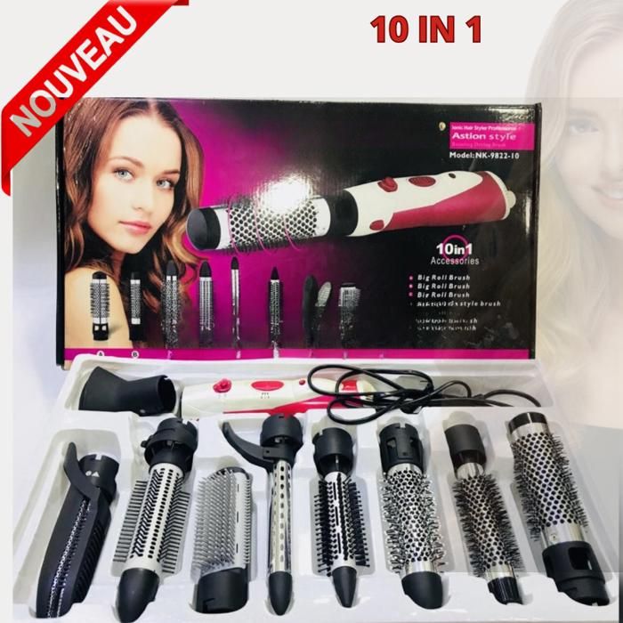Seche cheveux Brosse et Volumateu styler boucleur brosse chauffante rotative à air chaud lisseur 10-en-1 nk – 9822 – 10