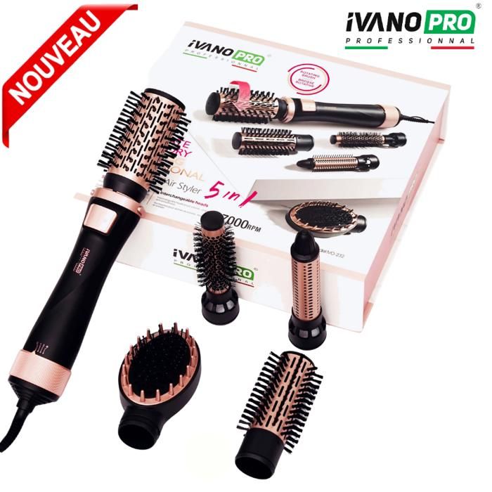 Brosse sèche-cheveux professionnel à air chaud IVANO 5 en 1 Volumisante Rotative à Air  IVO 232