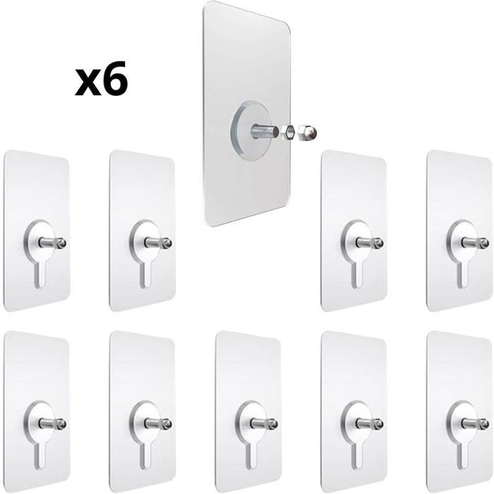 Lot de 6 Crochets Muraux Adhesifs - Fixation Ultra-Forte - Etanche - Sans Trace