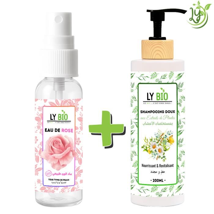 LYBIO PACK EAU DE ROSE 100ML + SHAMPOOING AUX EXTRAITS DE PLANTES 200ML - NOURRISSANT & REVITALISANT