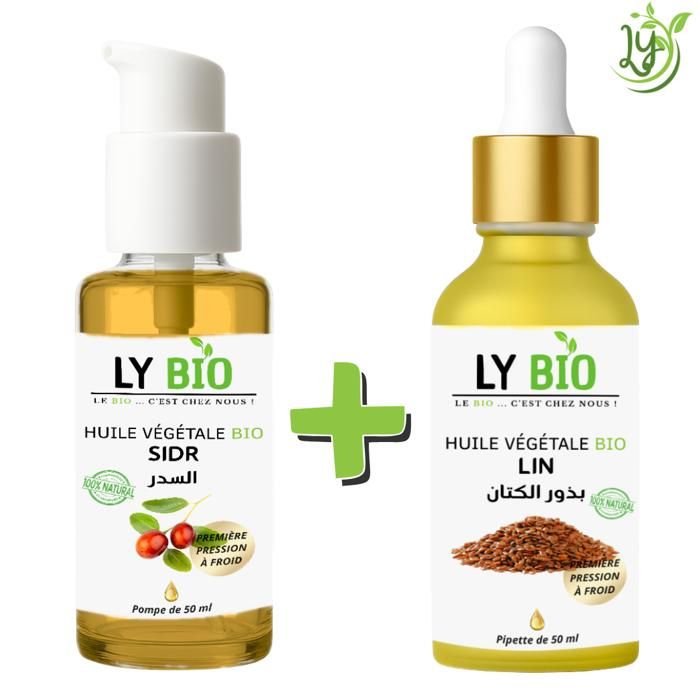 Pack Huile - LYBIO - Huile Sidr 50ml - Pompe - Huile Lin 50ml - Pipette - Nourrissant