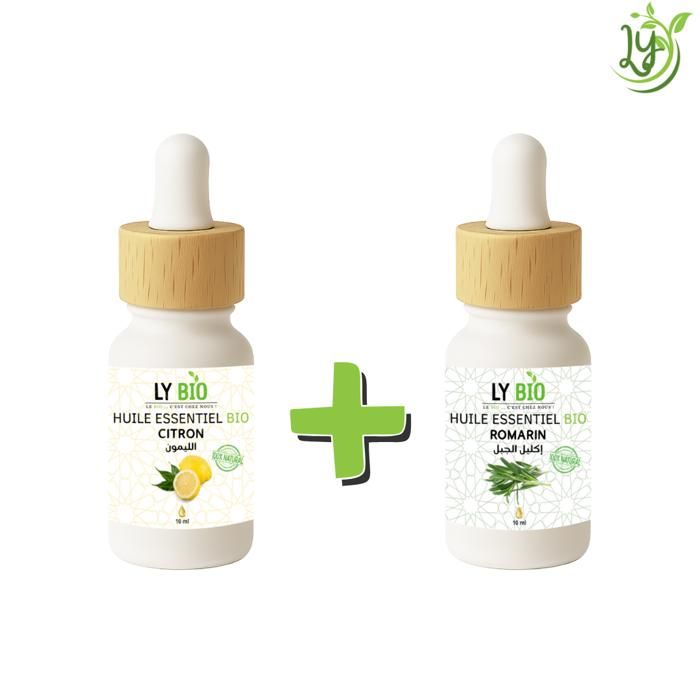 Pack Huile Essentielle - LYBIO - Citron 10ml - Romarin 10ml - Bienfaits Antiseptiques - Améliore la Mémoire