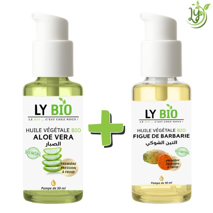 Pack d'Huiles - LYBIO - Aloe Vera 50ml + Figue de Barbarie 50ml - Hydratation - Régénération - Mixte