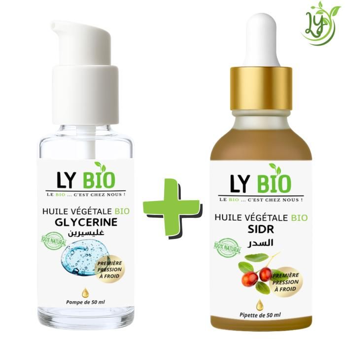 Pack Huile Glycérine 50ml - LYBIO - Huile Sidr 50ml - Hydratant - Tous types de cheveux - Mixte