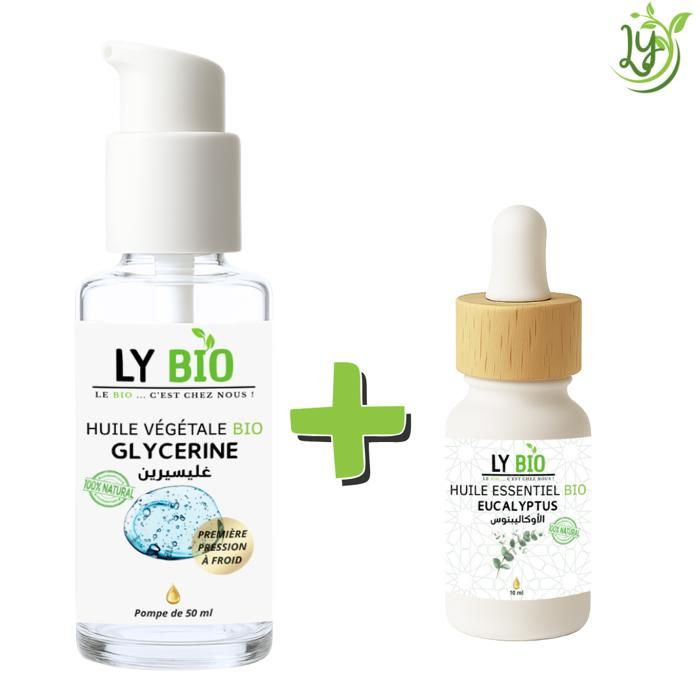 Pack de soins - LYBIO - Huile Glycérine 50ml - Huile Essentielle Eucalyptus 10ml - Hydratant - Mixte