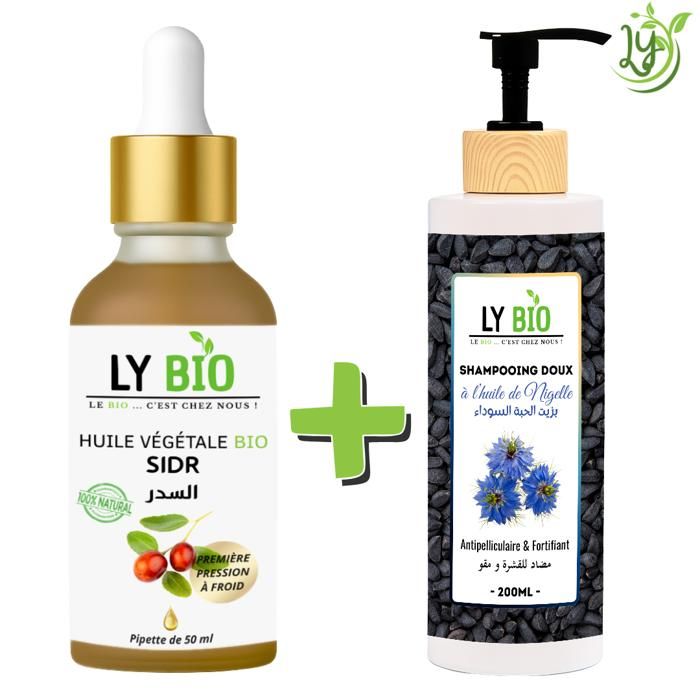 Pack de soins capillaires - LYBIO - Huile Sidr 50ml - Shampooing Nigelle 200ml - Antipelliculaire - Fortifiant