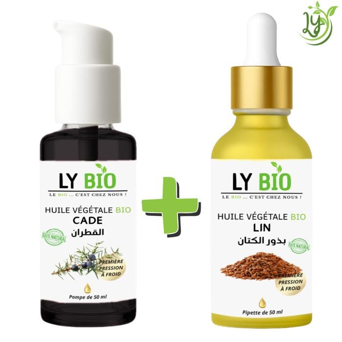 Pack Huile Cade 50ml - LYBIO - Huile Lin 50ml - Pompe - Pipette - Réparateur cheveux