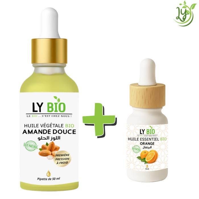 Pack d'huiles - LYBIO - Huile d'amande douce 50ml - Huile essentielle orange 10ml - Hydratant - Mixte