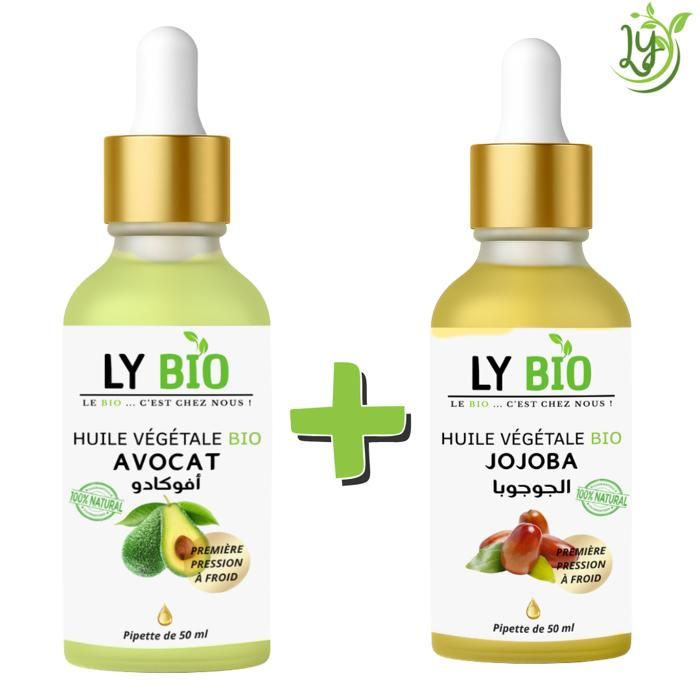 Pack Huile Avocat & Jojoba - LYBIO - 50ml - Pipette - Hydratant - Tous types de cheveux