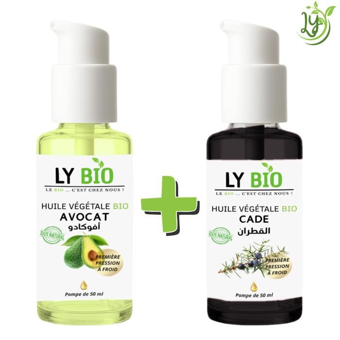 Pack Huile - LYBIO - Avocat 50ml - Cade 50ml - Hydratant - Tous types de cheveux