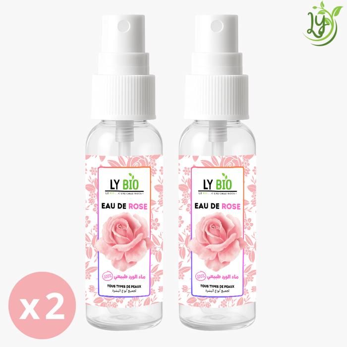 Eau de rose - LYBIO - Lot de 2 bouteilles - 100ml - Hydratant - Tous types de peau