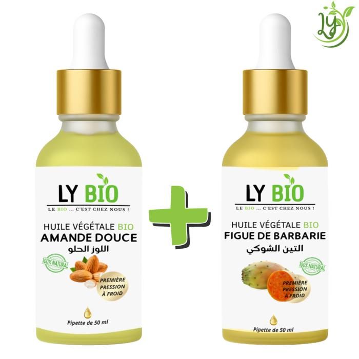 Pack Huile - LYBIO - Amande Douce 50ML - Figue de Barbarie 50ML - Pipette - Mixte