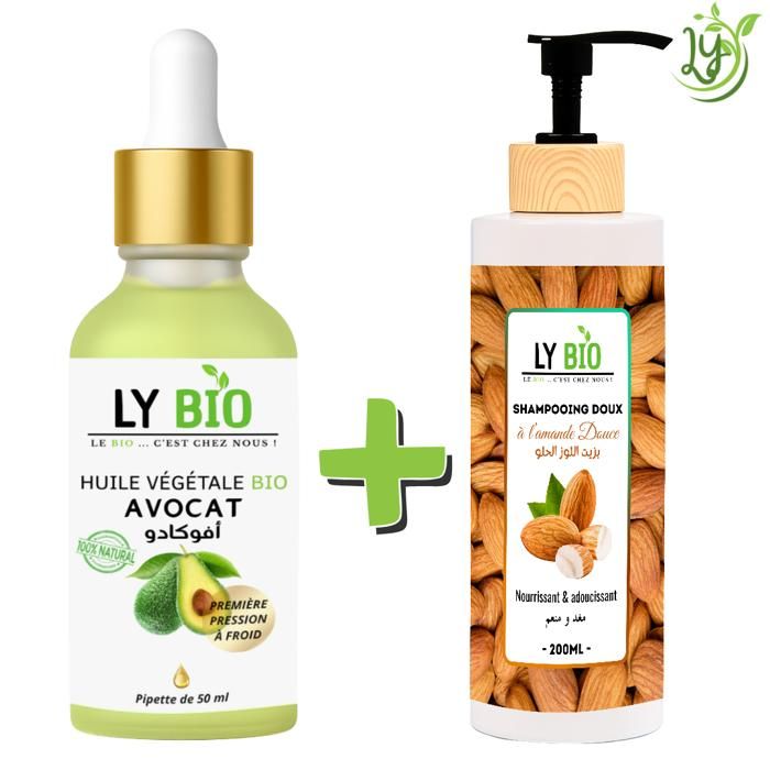 LYBIO PACK HUILE AVOCAT 50ml - PIPETTE + SHAMPOOING AMANDE DOUCE 200ML - NOURRISSANT & ADOUCISSANT