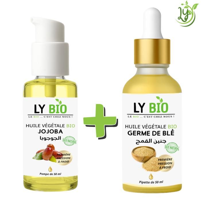Pack Huile Jojoba 50ml - LYBIO - Huile Germe de Blé 50ml - Nourrissant - Hydratant - Protecteur