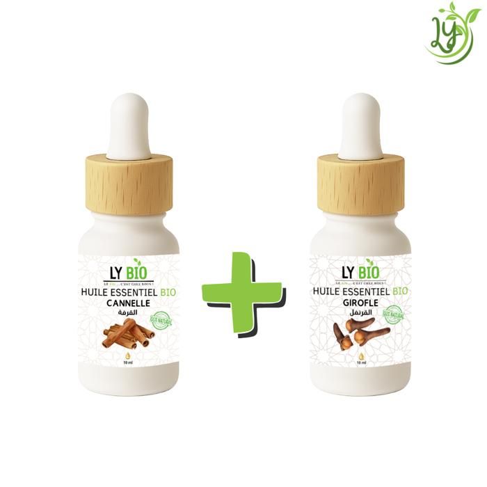 Pack Huile Essentielle - LYBIO - Cannelle 10ml - Girofle 10ml - Propriétés Antibactériennes - Usage Adulte