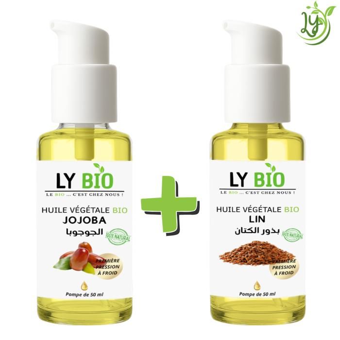 Pack Huile Jojoba et Lin - LYBIO - 50ml - Hydratant - Tous types de cheveux - Mixte