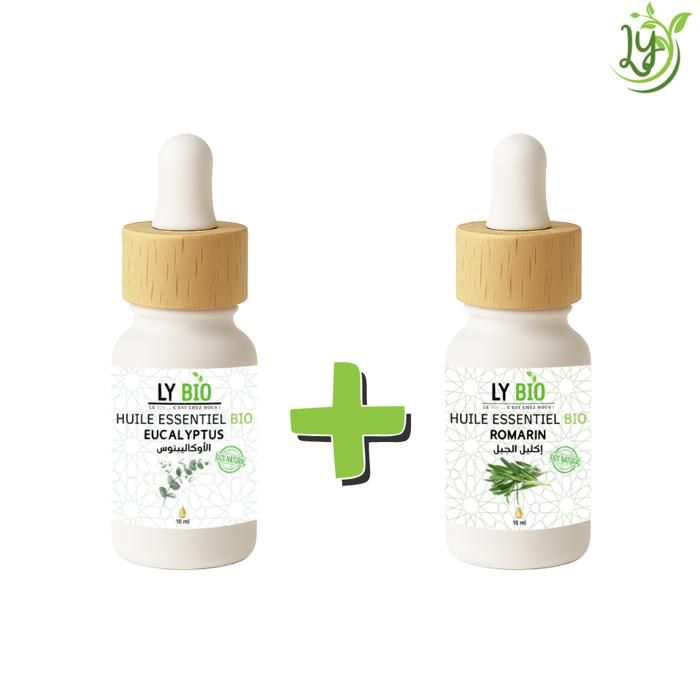 Pack Huile Essentielle - LYBIO - Eucalyptus 10ml - Romarin 10ml - Bienfaits Respiratoires - Tonifiant