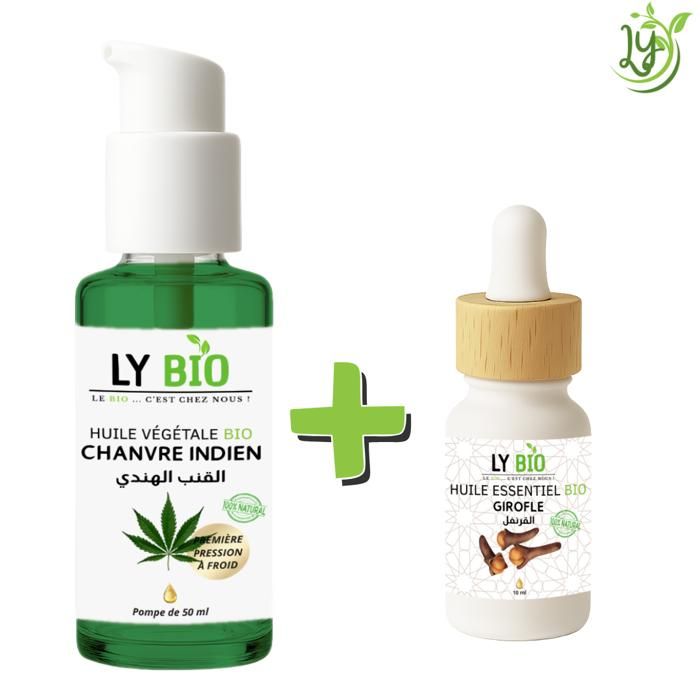 LYBIO PACK HUILE CHANVRE 50ML - POMPE + HUILE ESSENTIEL GIROFLE 10ML