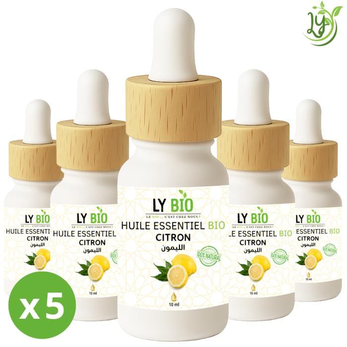 Huile essentielle - LYBIO - Citron - 10ml - Lot de 5 - Antiseptique et revitalisant