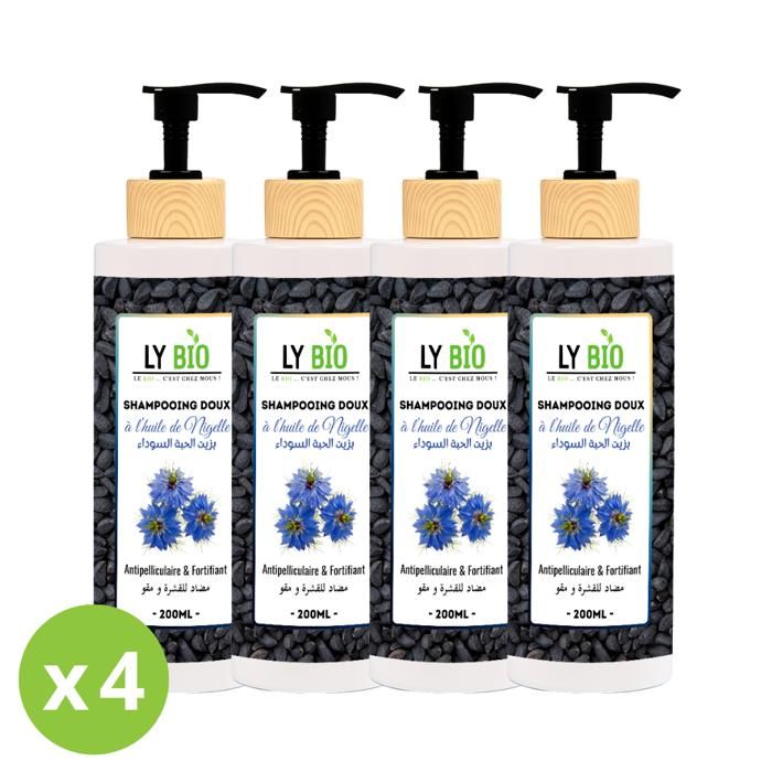 Shampooing - LYBIO - Huile de Nigelle - Antipelliculaire - Fortifiant - Lot de 4 bouteilles