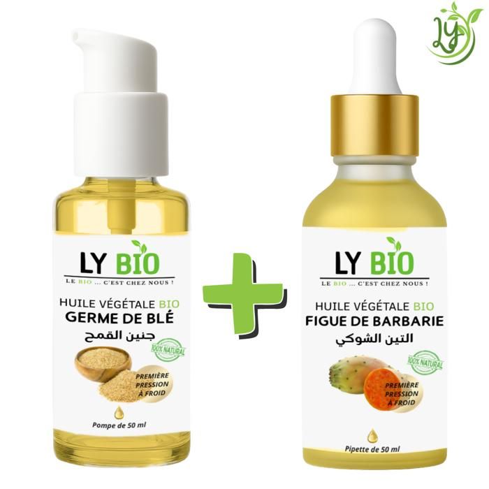 Pack d'huiles - LYBIO - Huile germe de blé 50ml - Huile figue de barbarie 50ml - Nourrissant - Mixte