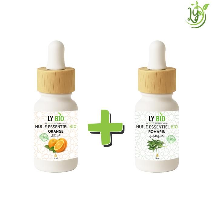 Pack Huiles Essentielles - LYBIO - Orange 10ml - Romarin 10ml - Bien-être et Relaxation - Tous Types de Cheveux
