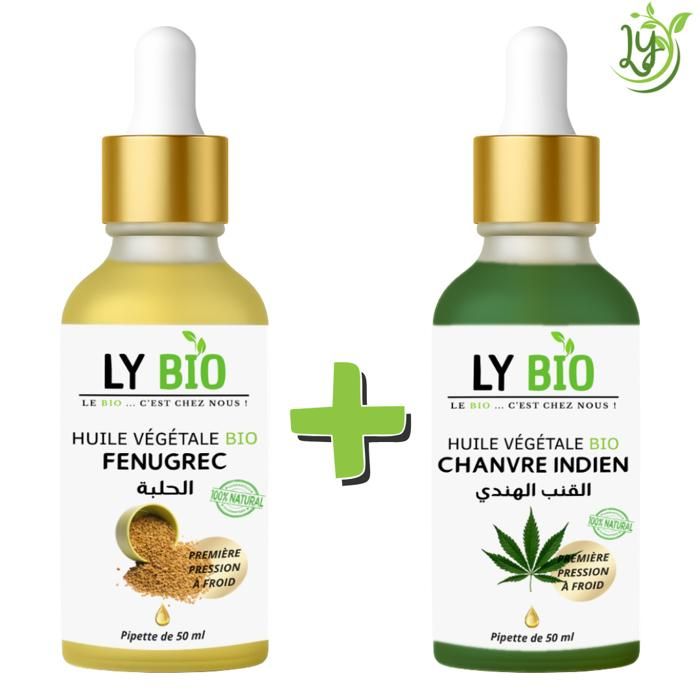 Pack d'huiles - LYBIO - Huile Fenugrec 50ml - Pipette - Huile Chanvre 50ml - Pipette