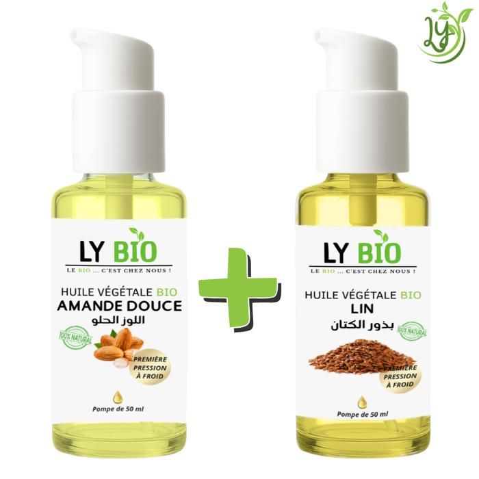 Pack Huile - LYBIO - Amande Douce 50ml - Lin 50ml - Hydratant - Mixte - Bébé