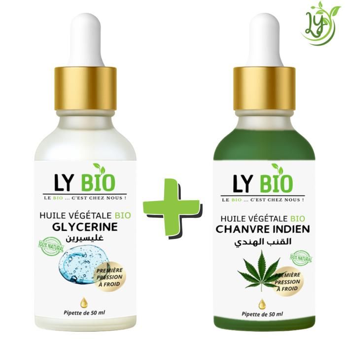 LYBIO PACK HUILE GLYCERINE 50ml - PIPETTE + HUILE CHANVRE 50ML - PIPETTE