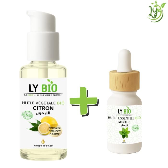 LYBIO PACK HUILE CITRON 50ML - POMPE + HUILE ESSENTIEL MENTHE 10ML