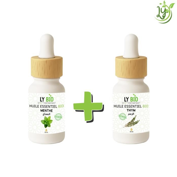 Pack Huile Essentielle - LYBIO - Menthe 10ml - Thym 10ml - Bienfaits Tonifiants - Propriétés Antibactériennes