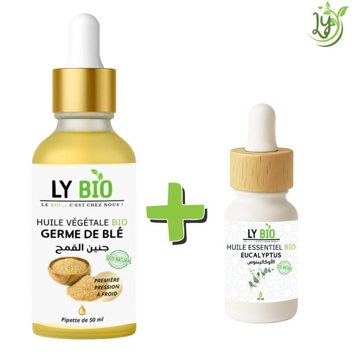 Pack de soins - LYBIO - Huile germe de blé 50ml - Pipette - Huile essentielle eucalyptus 10ml - Nourrissant