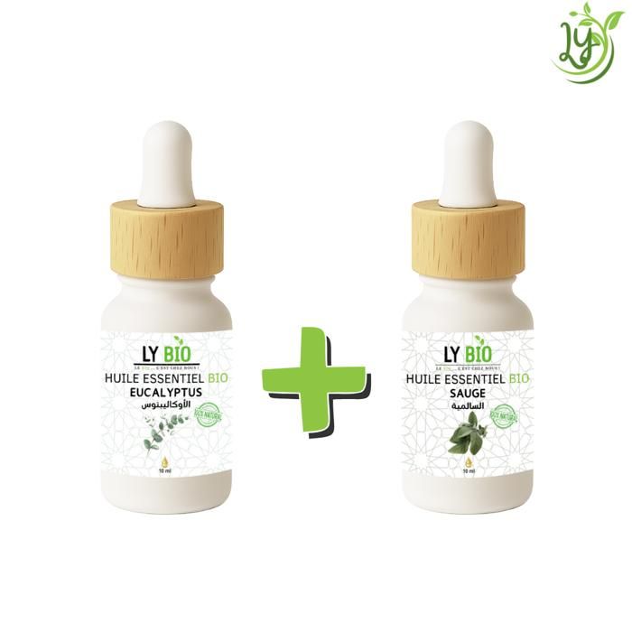 Pack Huiles Essentielles - LYBIO - Eucalyptus 10ml - Sauge 10ml - Bienfaits Respiratoires - Relaxation