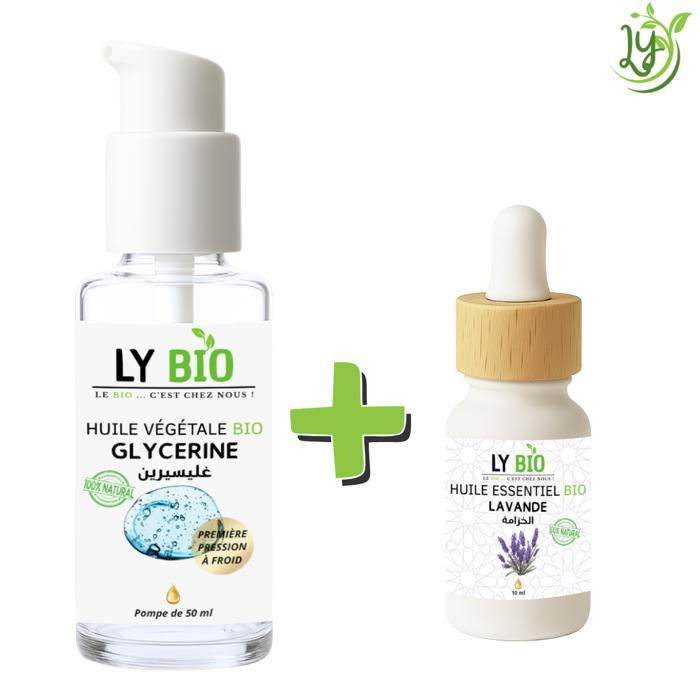 Pack de soins - LYBIO - HUILE GLYCERINE 50ml - POMPE - HUILE ESSENTIEL LAVANDE 10ml - Mixte