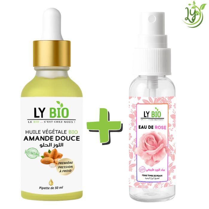Pack de soins - LYBIO - Huile d'amande douce 50ml - Eau de rose 100ml - Hydratant - Mixte